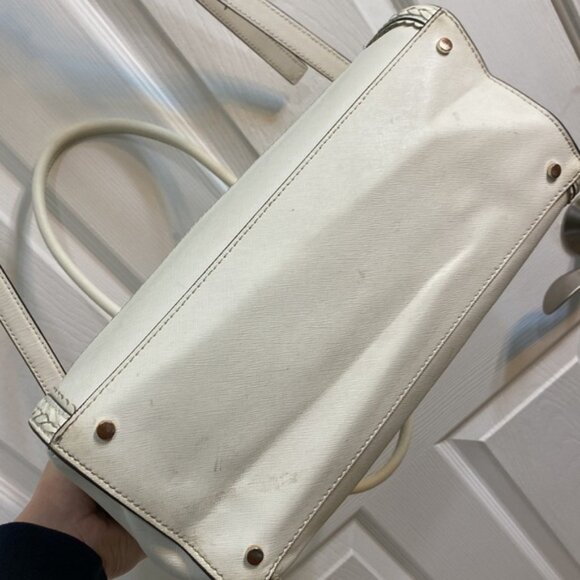 KATE SPADE White Leather  Wicker Two Top Handle Satchel Crossbody Shoulder Bag - Picture 6 of 15